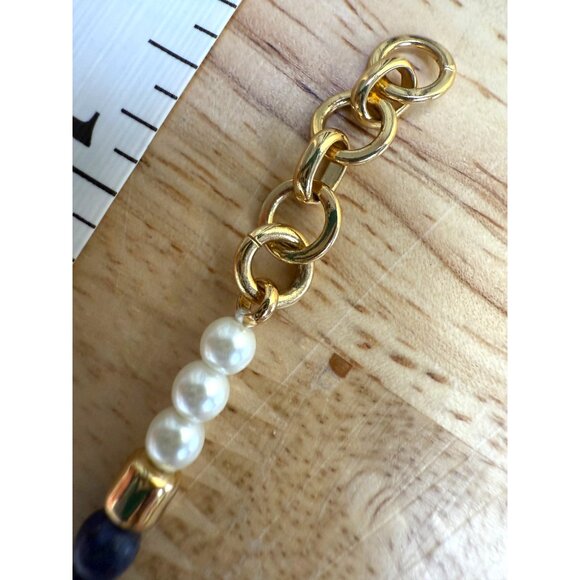 J.Crew Pearl & Lapis Blue Stone Anklet With Gold Accents Adjustable Length - Picture 11 of 11